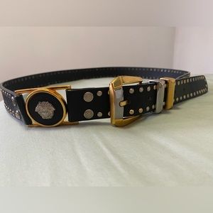 Gianni Versace Vintage Two - Tone Studded Leather Medusa Belt